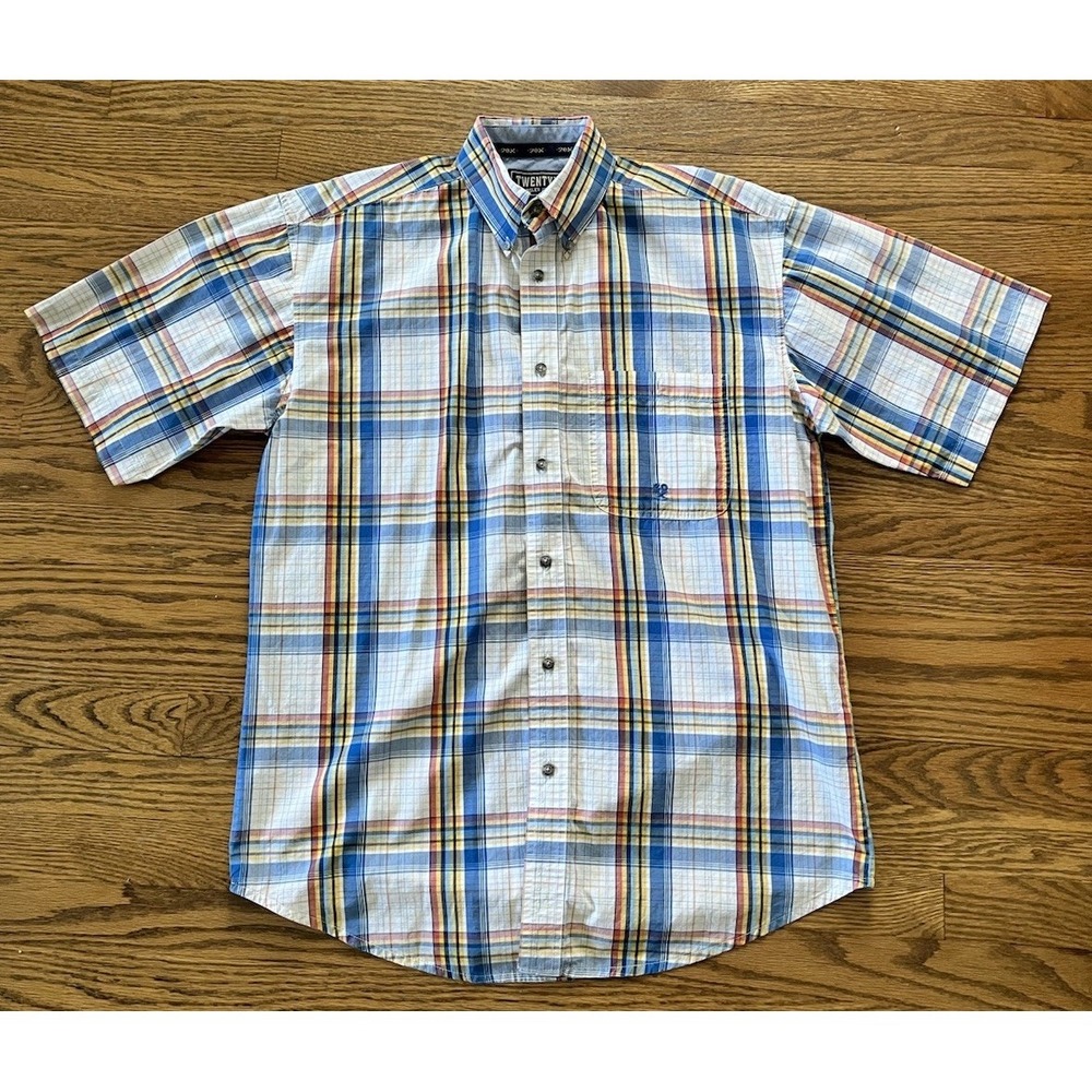 Wrangler Twenty X‎ Mens White Multicolor Plaid Long Sleeve Shirt Medium Western